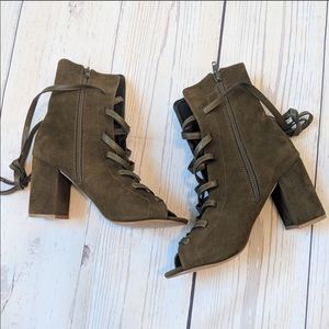 Shoe Republic LA open toed lace up ankle booties